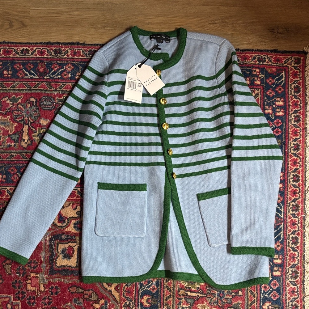 English Factory Ice Blue and Green Knit Cardigan